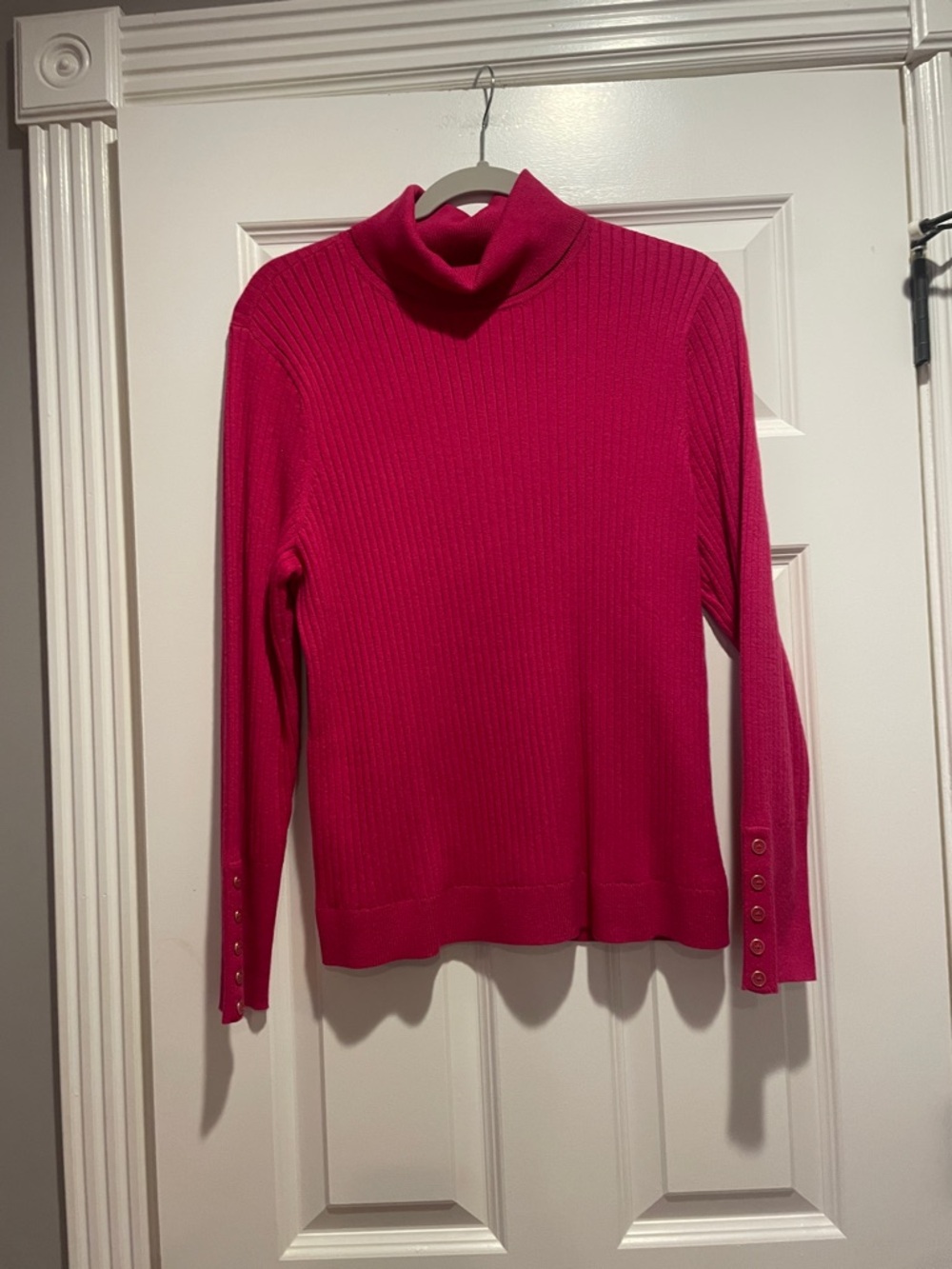 Talbots Bright Fuchsia Ribbed Turtleneck Sweater with Cuff Buttons